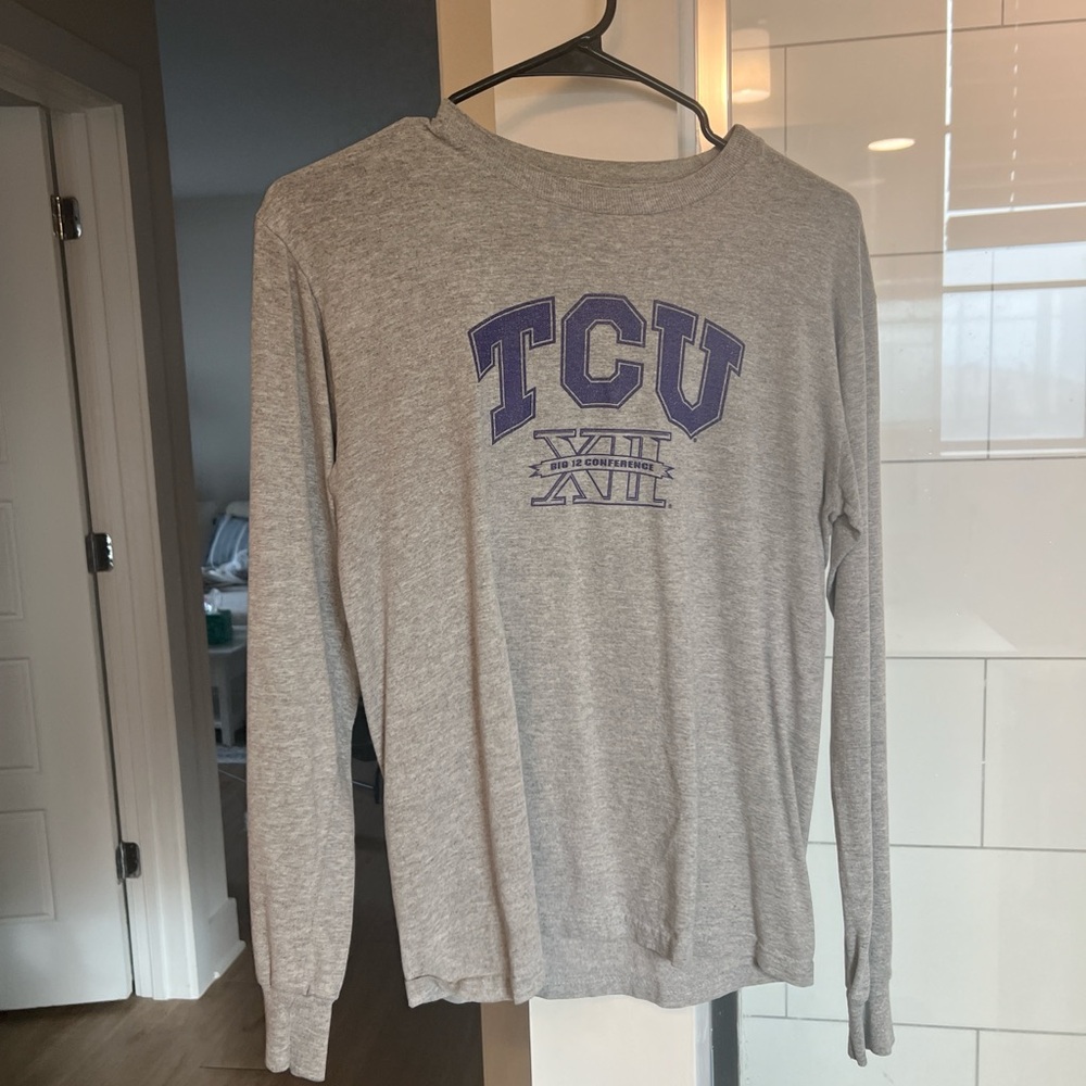 Champion Gray Long Sleeve Tee with Purple Print